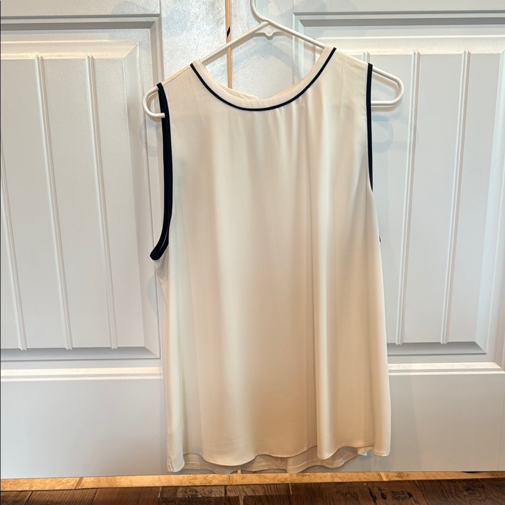 LOFT Cream Sleeveless Blouse with Black Trim